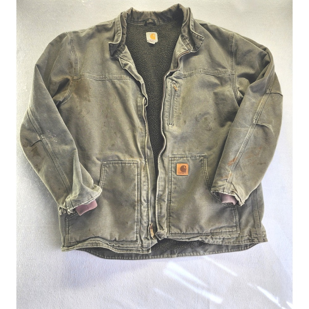 Carhartt‎ Sherpa Gray Coat Gravel XL Tall Distressed Thrashed Canvas